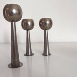 3 bougeoirs space age chromés