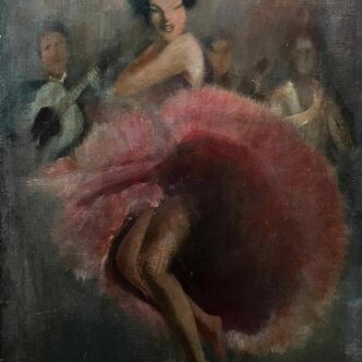 Tableau HST/P "Danseuse de Flamenco" signé (à déchiffrer)