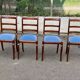 4 solid wood chairs with blue velvet suede in the Louis Philippe style.