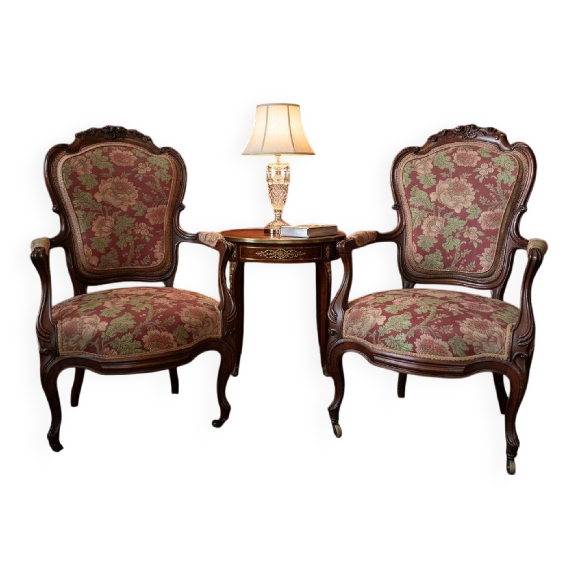 Coppia di Poltrone d'Epoca - Stile Luigi XV (Anni '60) in Pregiato Ciliegio