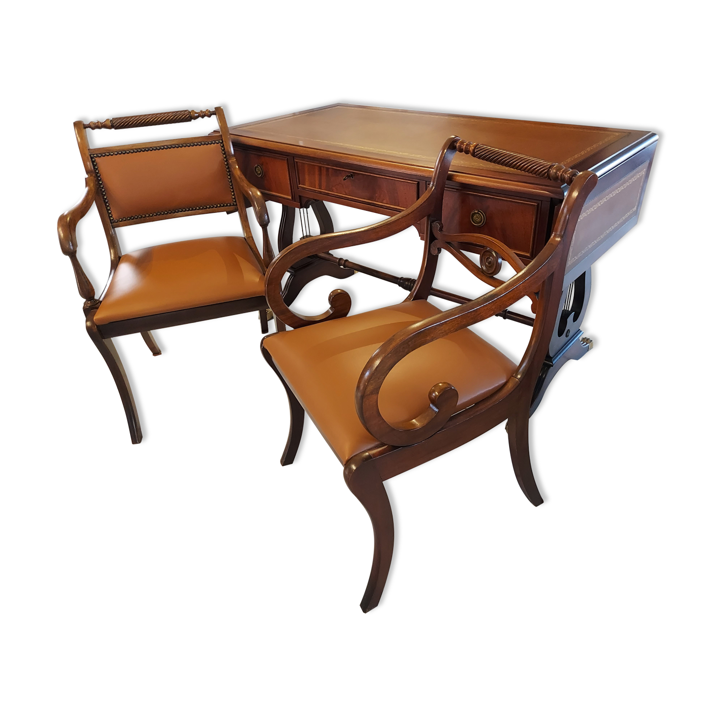 English flap desk and these 2 armchairs early XXeme