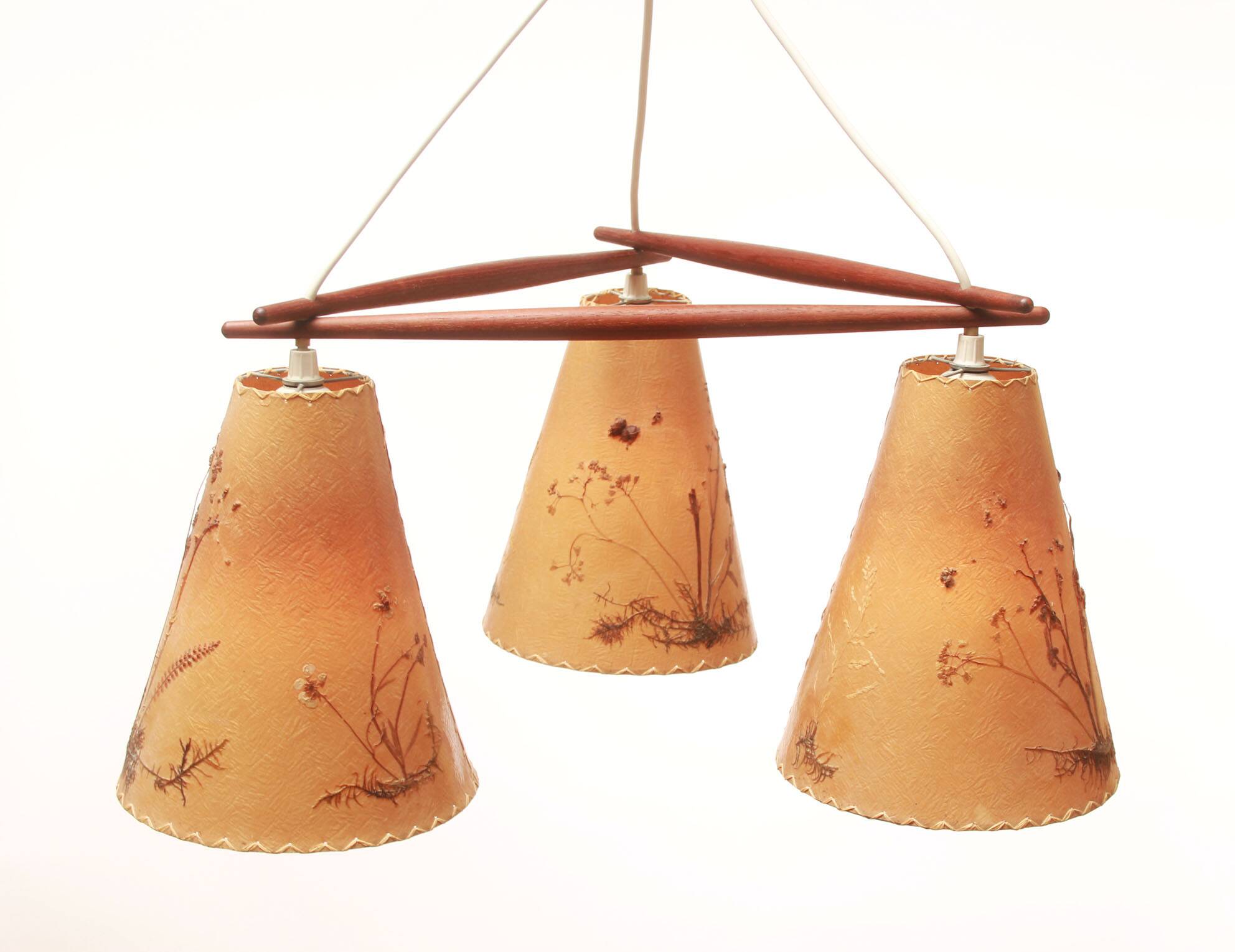 1950s ceiling lamp triangle in teak