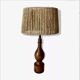 Philippe Capelle vintage 1970s table lamp in turned wood with rope shade
