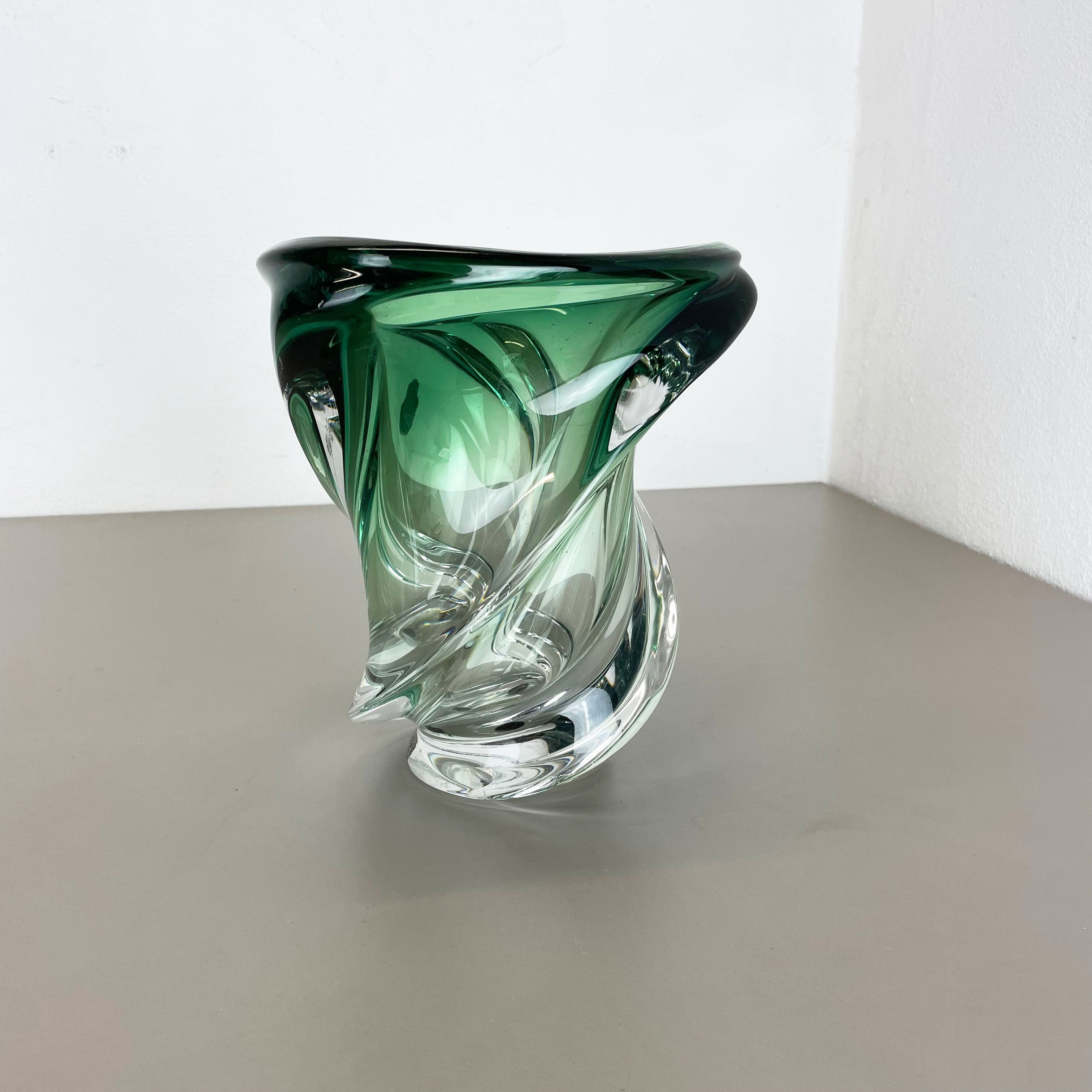 Heavy 5,1kg Crystal "Wave" Glass Vase Object by Val Saint Lambert, Belgium 1960s