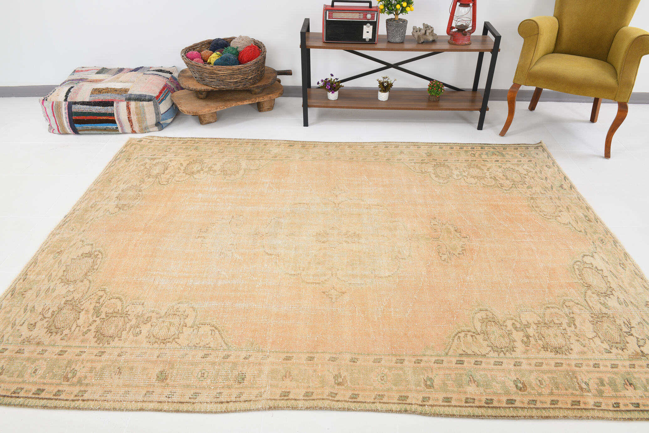 6x8 Handmade Beige Tones Wool Vintage Rug 260x194Cm