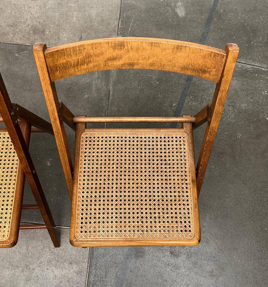 Mid-century wooden folding chair set with Viennese wicker seats, 1960s.