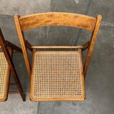 Mid-century wooden folding chair set with Viennese wicker seats, 1960s.
