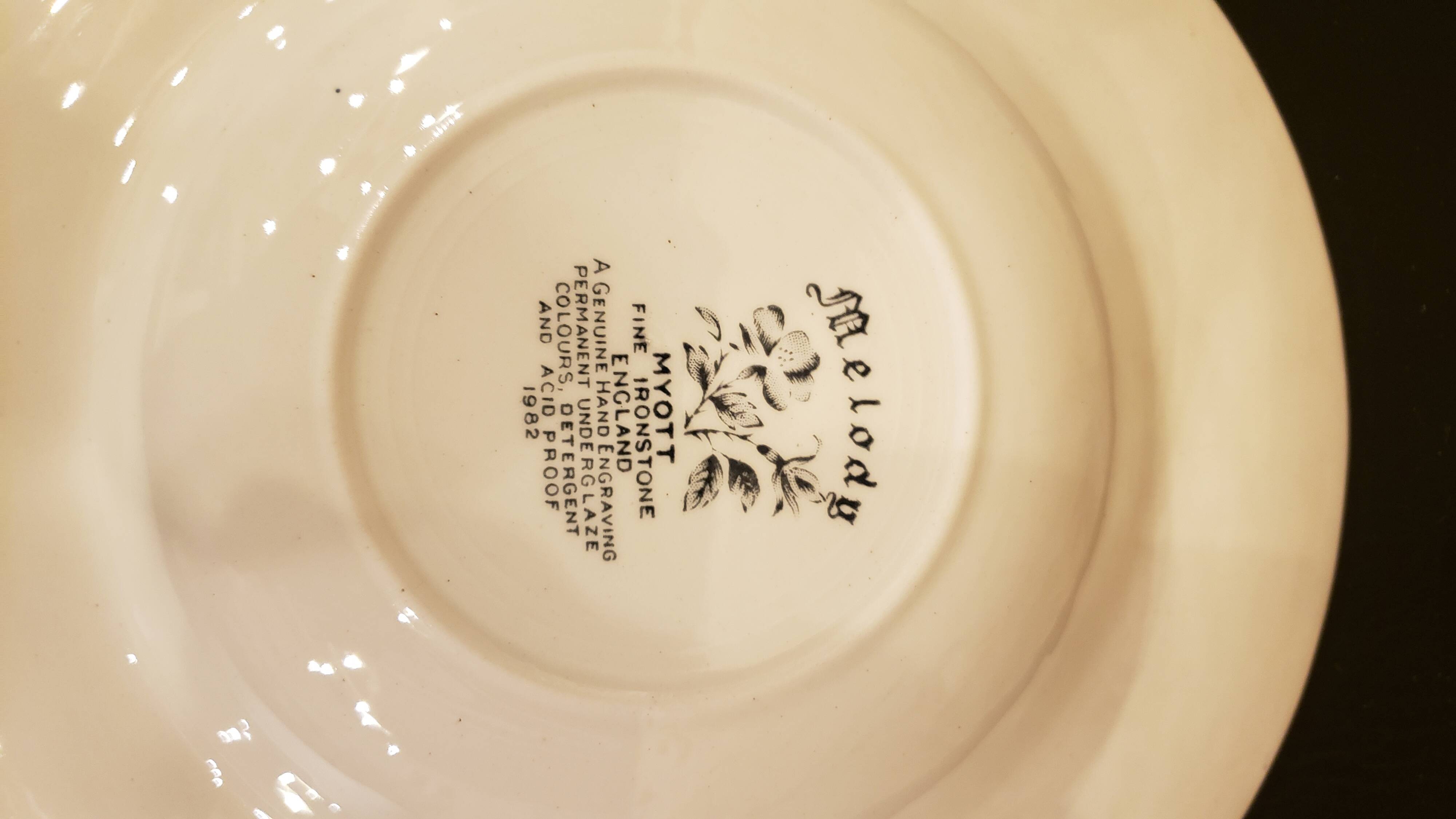 4 Melody Myott Ironstone soup plates 1982