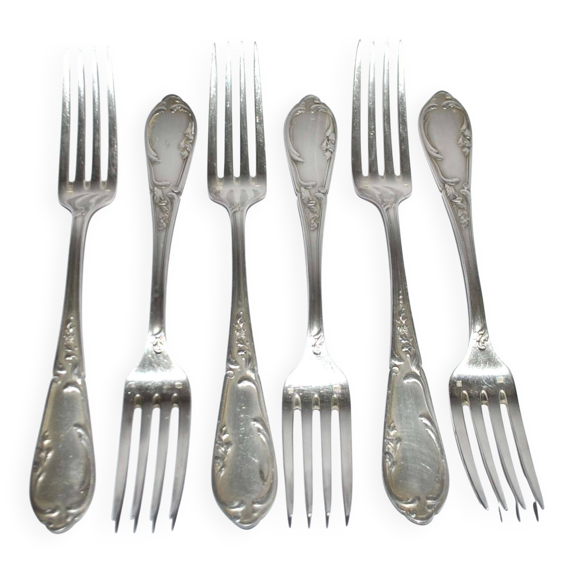 Set of 6 vintage MARLY rocaille table forks in silver metal 21.5cm