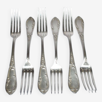 Set of 6 vintage MARLY rocaille table forks in silver metal 21.5cm