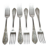 Set of 6 vintage MARLY rocaille table forks in silver metal 21.5cm