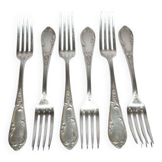 Set of 6 vintage MARLY rocaille table forks in silver metal 21.5cm