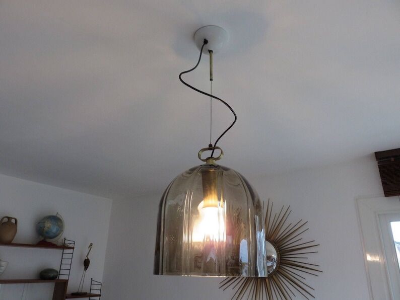 Peill & putzler suspension smoked glass and brass 70s