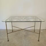Wrought iron and glass coffee table