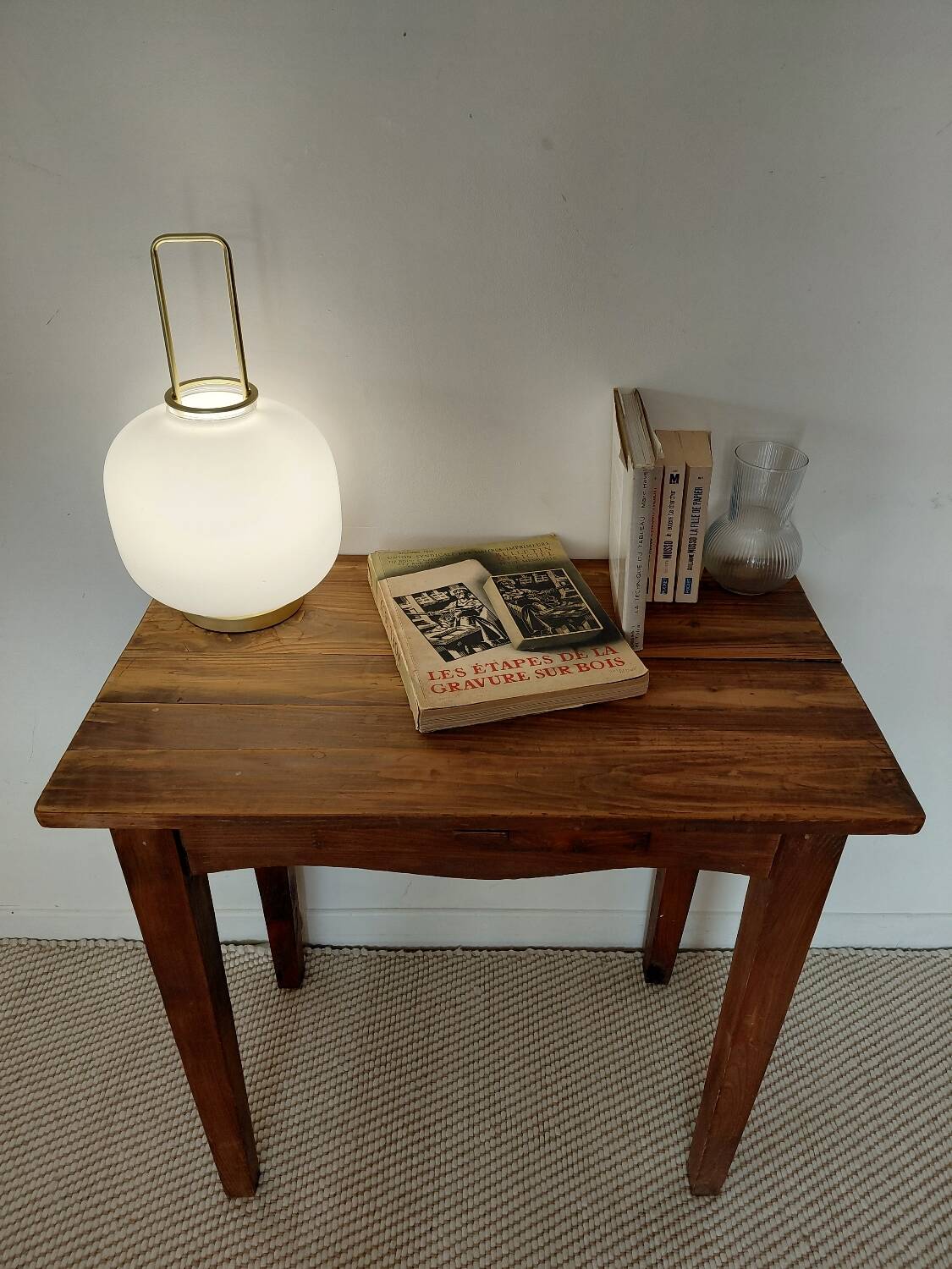 Old solid wood console - drawer - curved line - chic country style