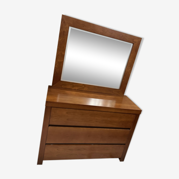 Chest of 3 drawers in solid cherry with a mirror