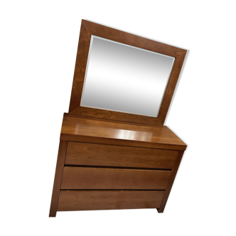 Chest of 3 drawers in solid cherry with a mirror