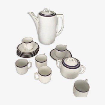 White coffee set navy blue fillet Bavarian porcelain