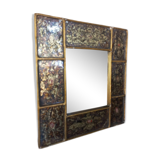 Orientalist Persian mirror painting under glass