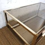 Gold chrome coffee table with double smoked glass tops 1970s