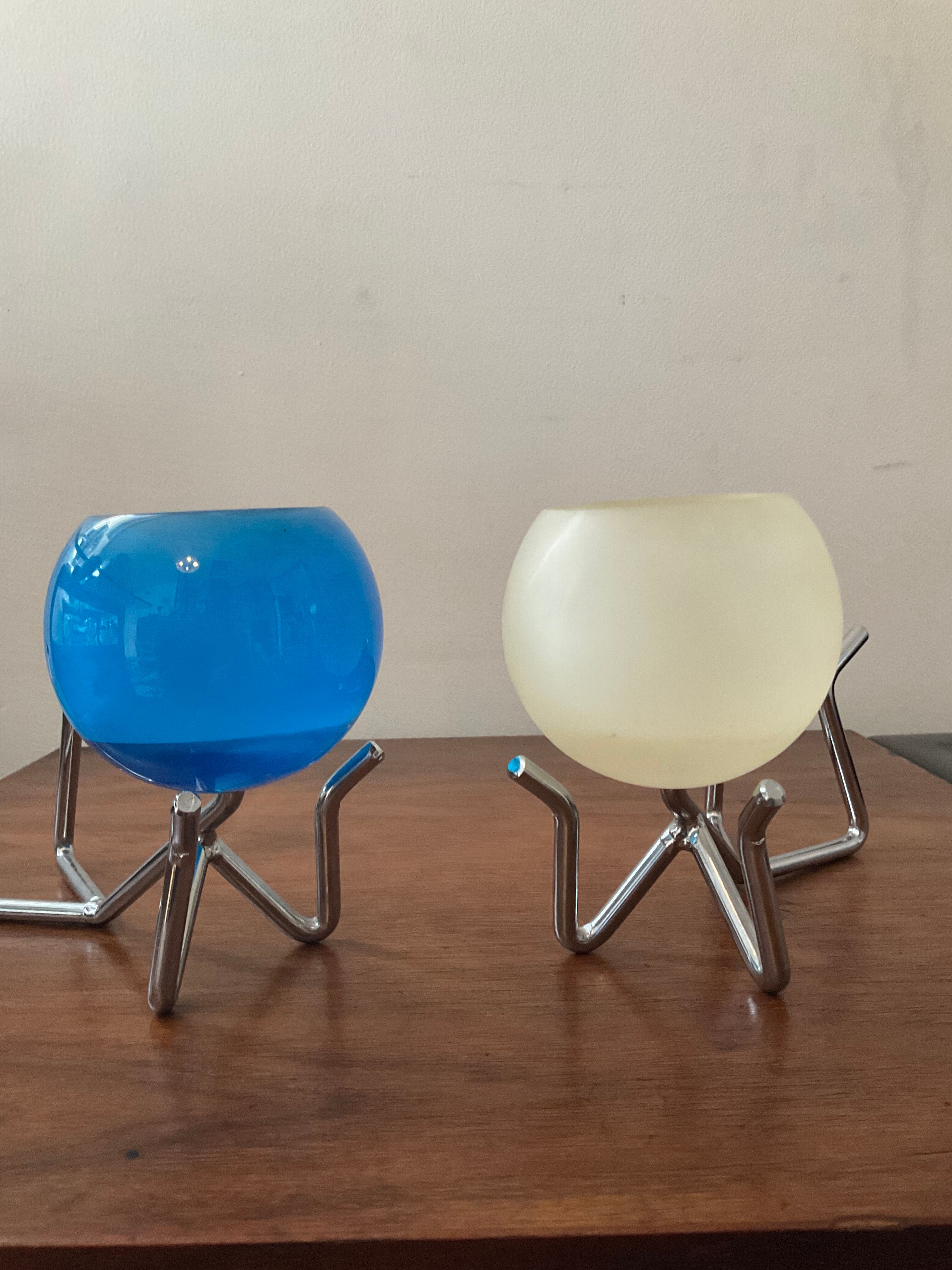 Pair of vintage candle holders 80s in stainless steel and glass paste