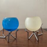 Pair of vintage candle holders 80s in stainless steel and glass paste