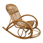 Rocking chair en rotin années 60