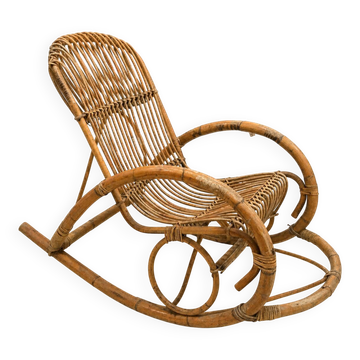 Rocking chair en rotin années 60