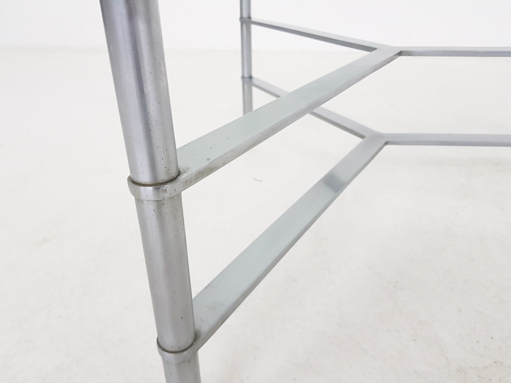 Mid-century round glass and chrome coffee table