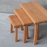 Set of Three Mid-Century Blonde Oak Nesting Tables