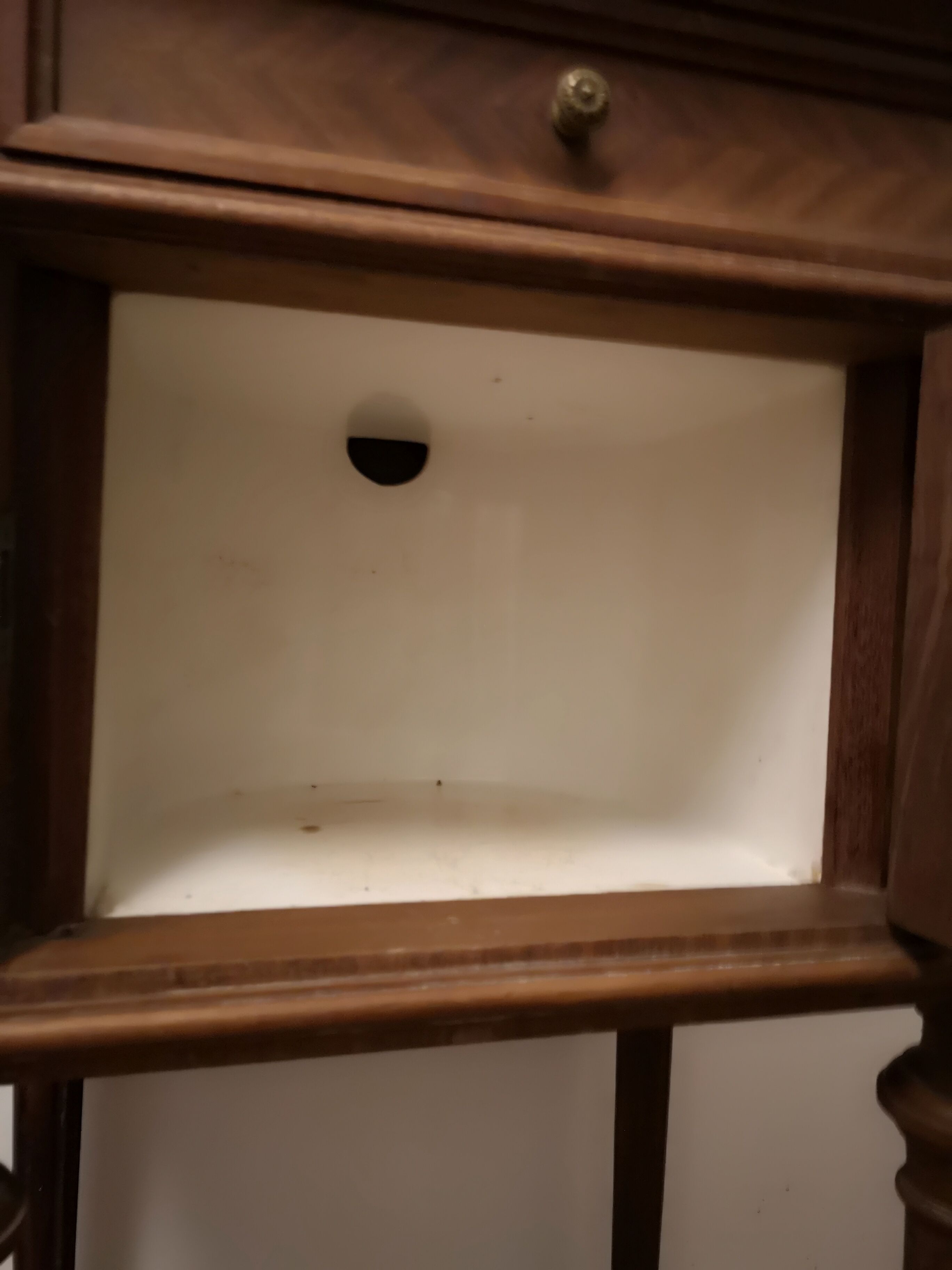 Empire style bedside table, marble tray, marble interior