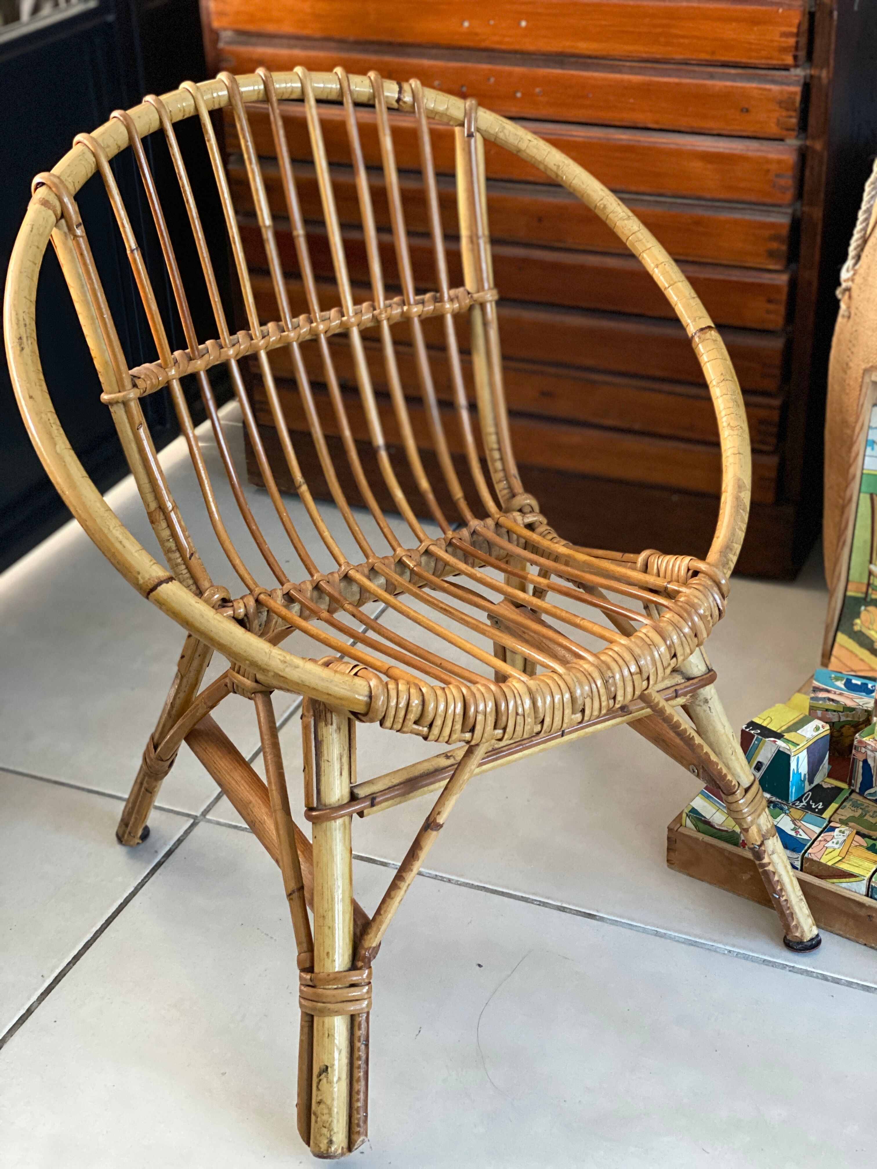 Fauteuil coquille rotin enfant