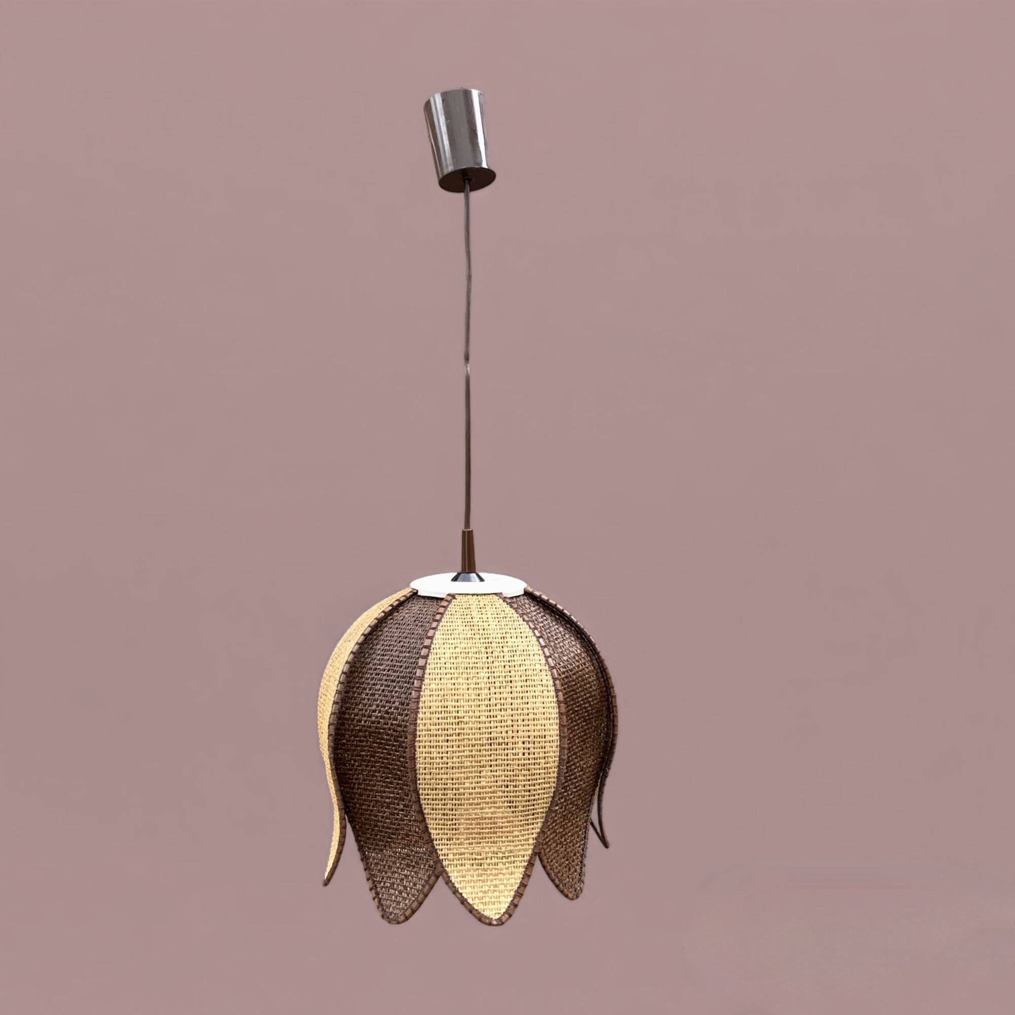 Vintage lotus flower pendant in two-tone braided rope