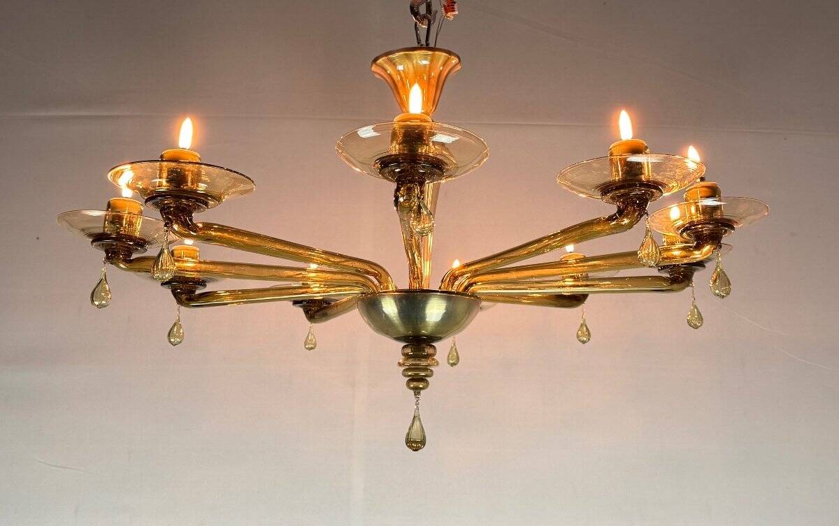 Venetian chandelier in mordoré murano glass by venini circa 1940