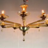 Venetian chandelier in mordoré murano glass by venini circa 1940