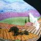 Vase Art Déco en grès, peint à la main d'un paysage champêtre