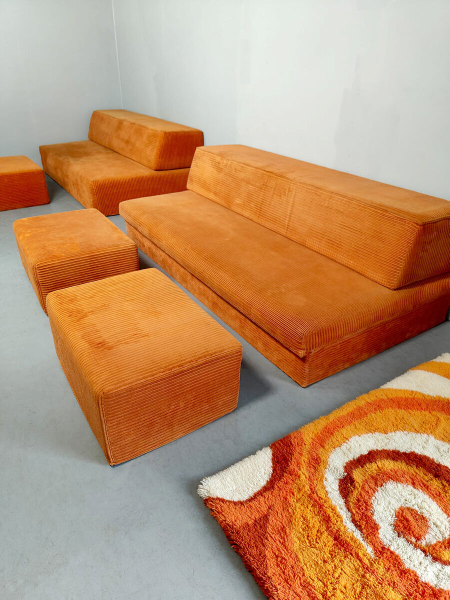 Vintage orange corduroy modular sofa 70s retro