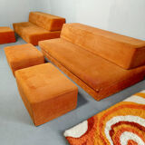 Vintage orange corduroy modular sofa 70s retro
