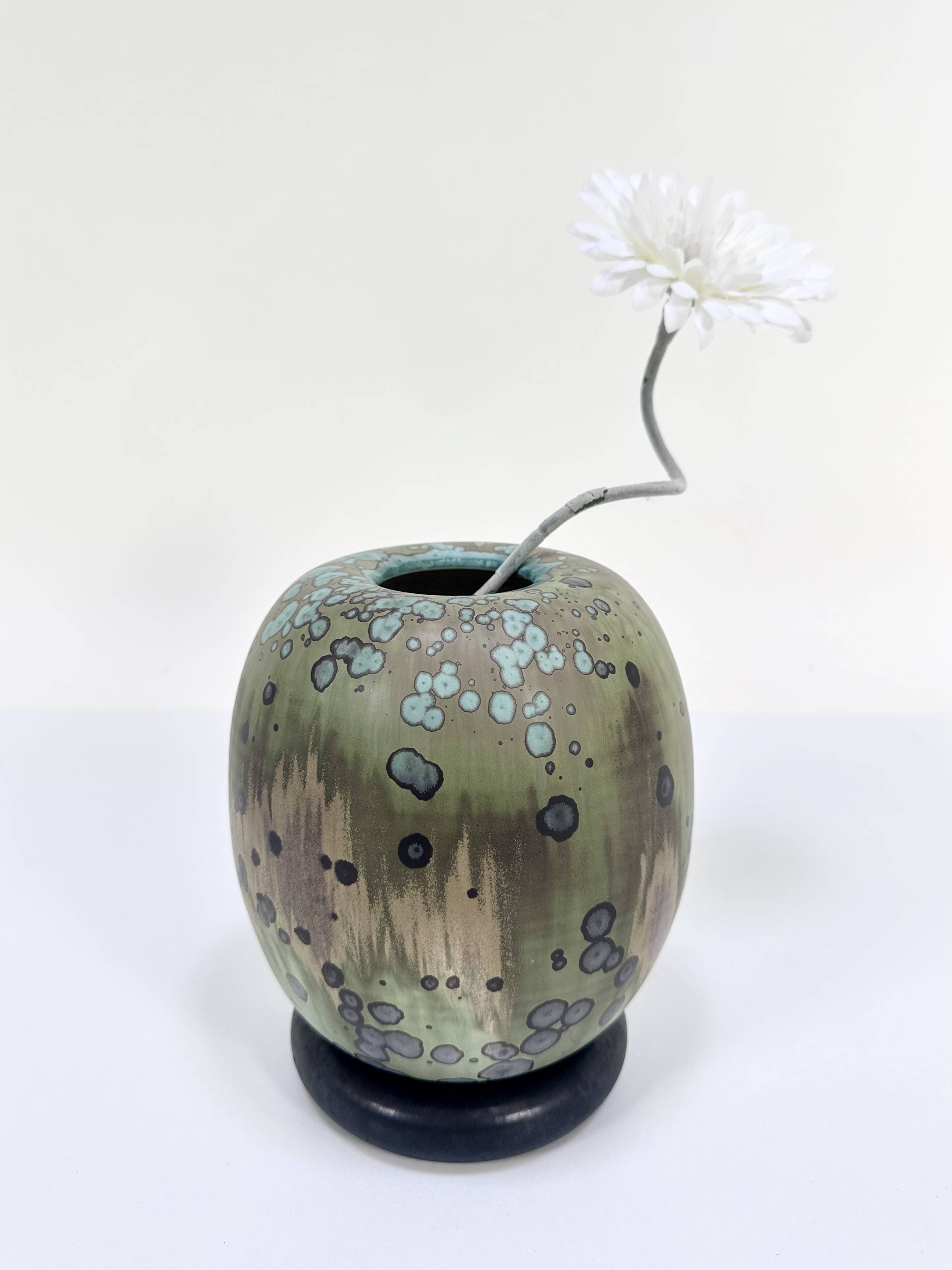 Glazed ceramic art vase with standing ceramic ring by Hanne Wydra-Jantz, Germany 1980