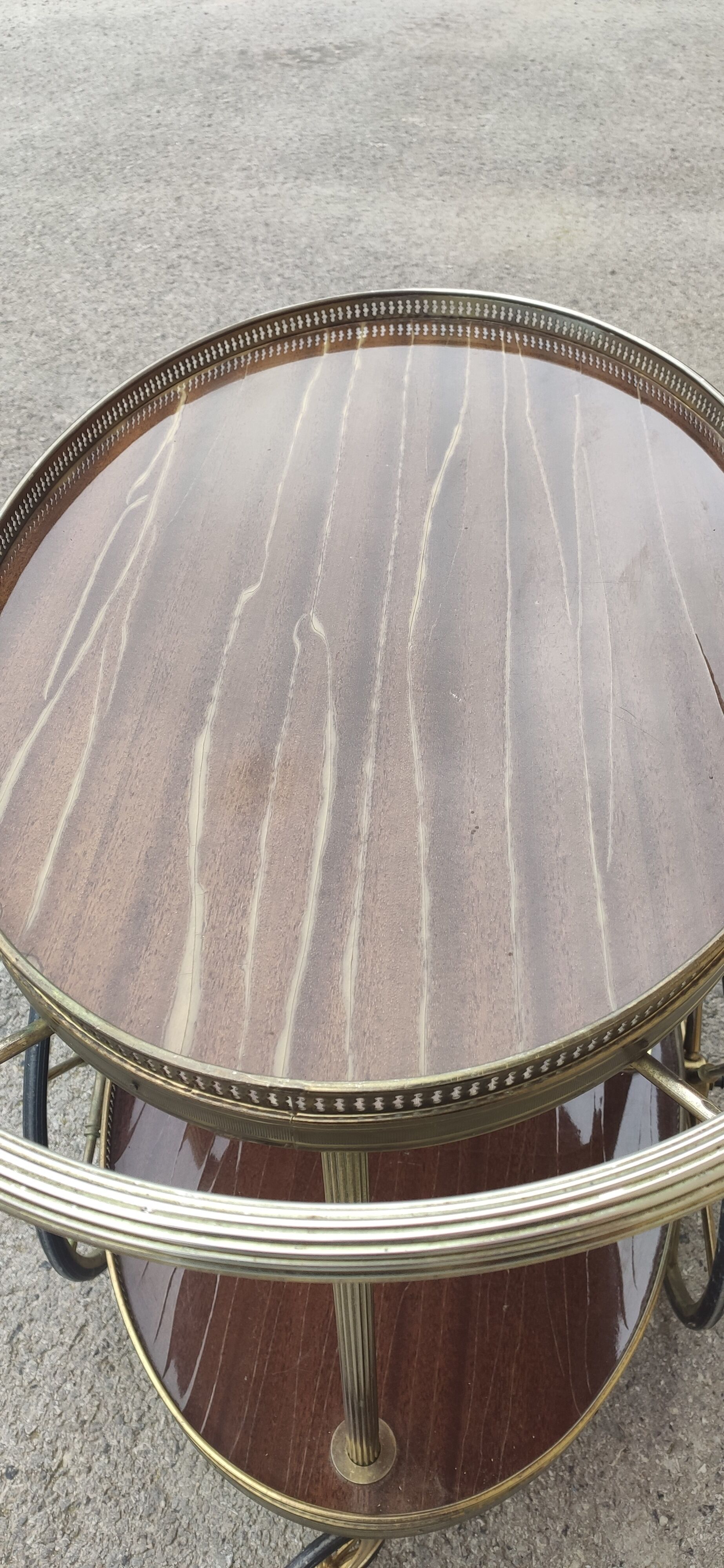 Double tray trolley in brass and formica