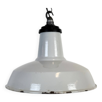 Lampe à suspension industrielle en émail gris, années 1960