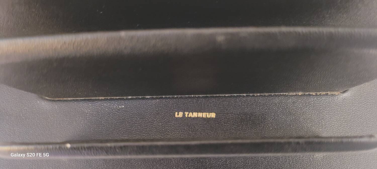 50's black leather letter holder