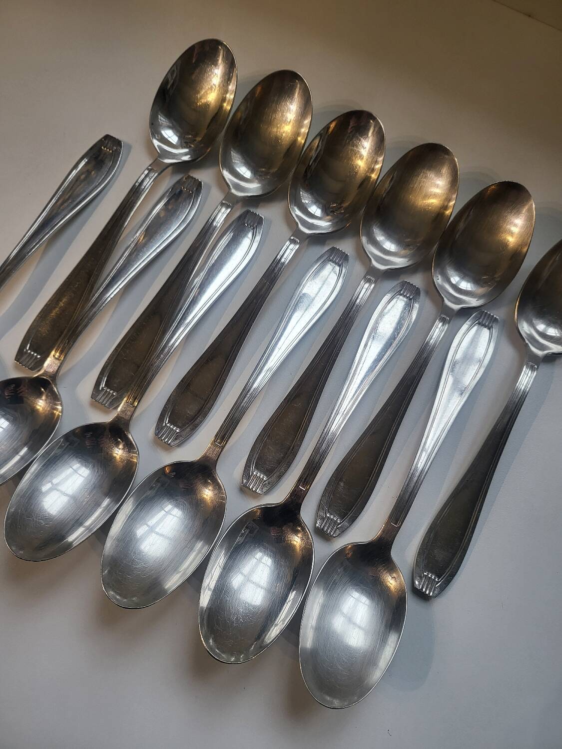 12 manufrance white metal table spoons