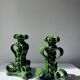 Lot of woven ceramic candle holders in green Vallauris.