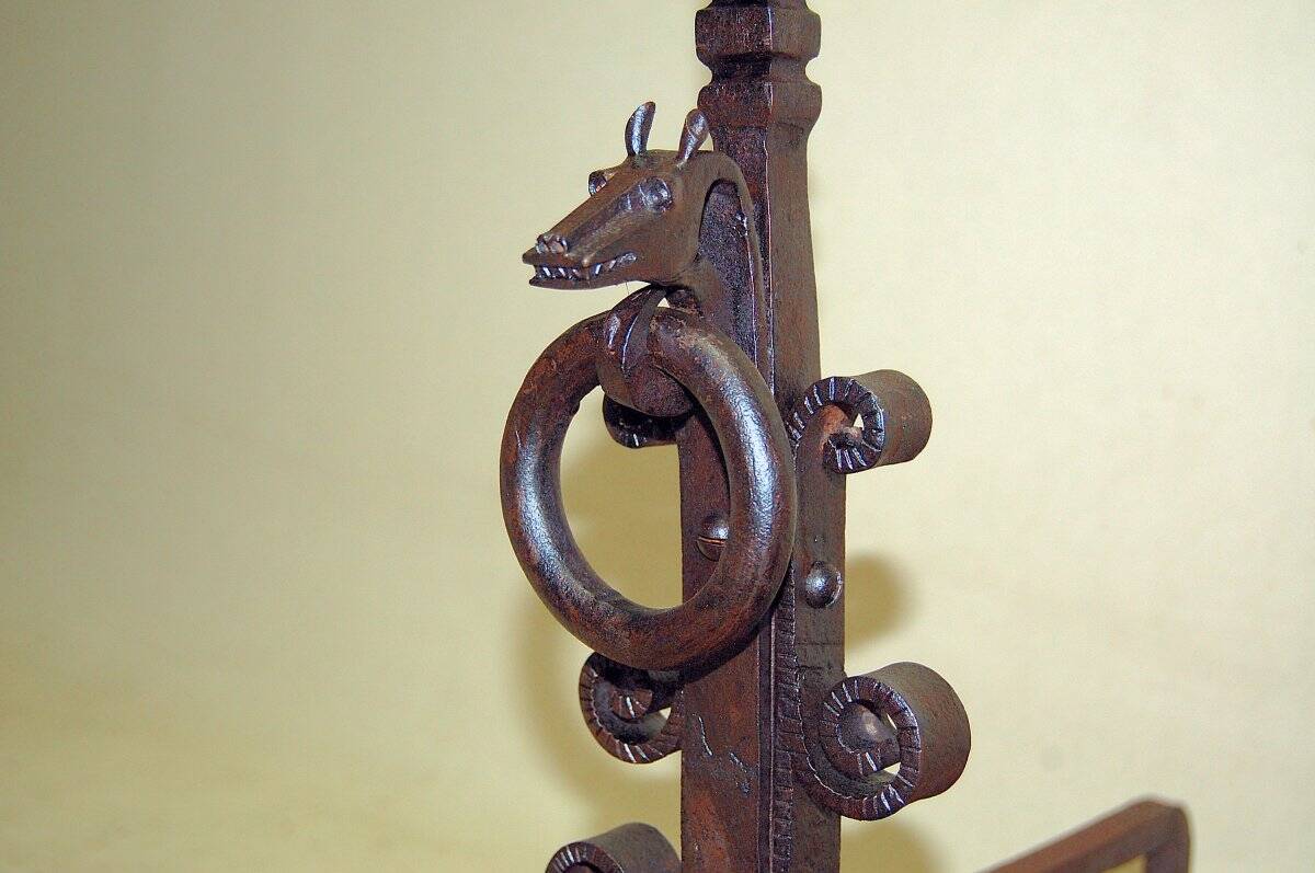 Pair of Art Deco wrought iron andirons