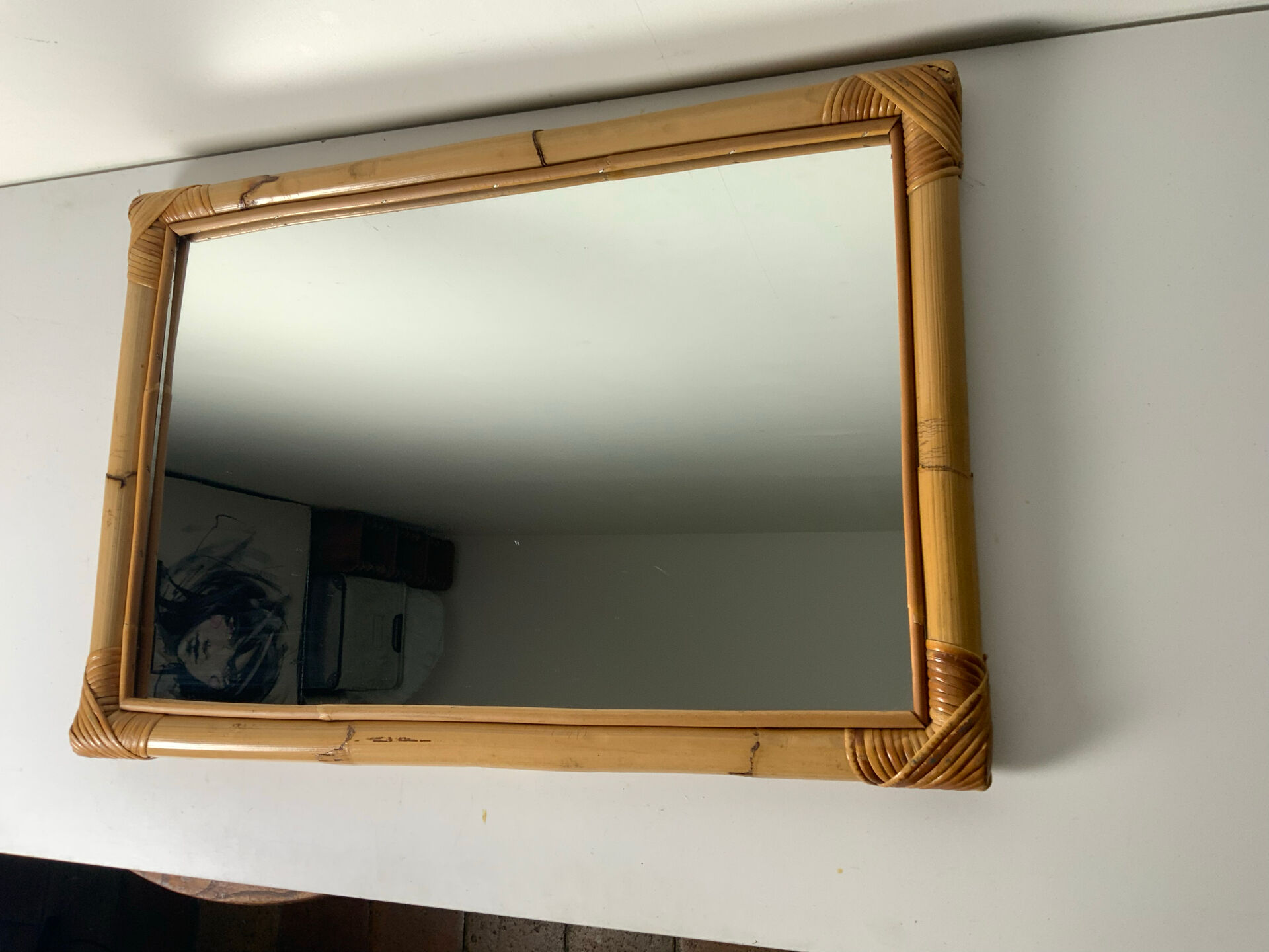 Miroir en rotin vintage