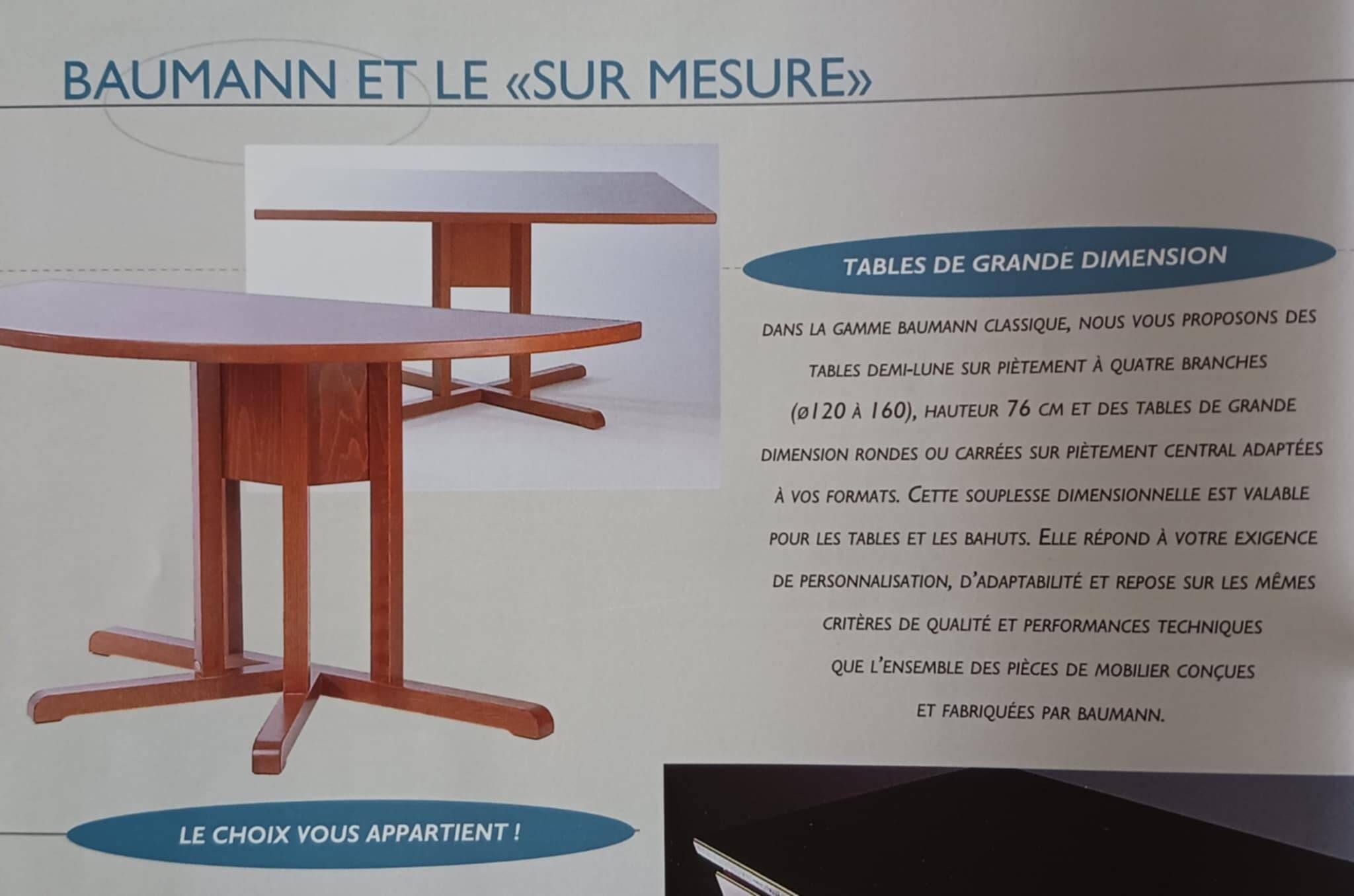 Rare set de 6 tables Baumann 1990, 80x120 et demi lune 120cm