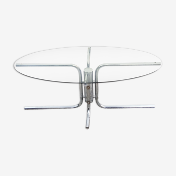 Coffee table from the 70s top smoked glass base chrome