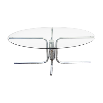 Coffee table from the 70s top smoked glass base chrome