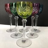 6 colored wine glasses in cut crystal from Saint Louis